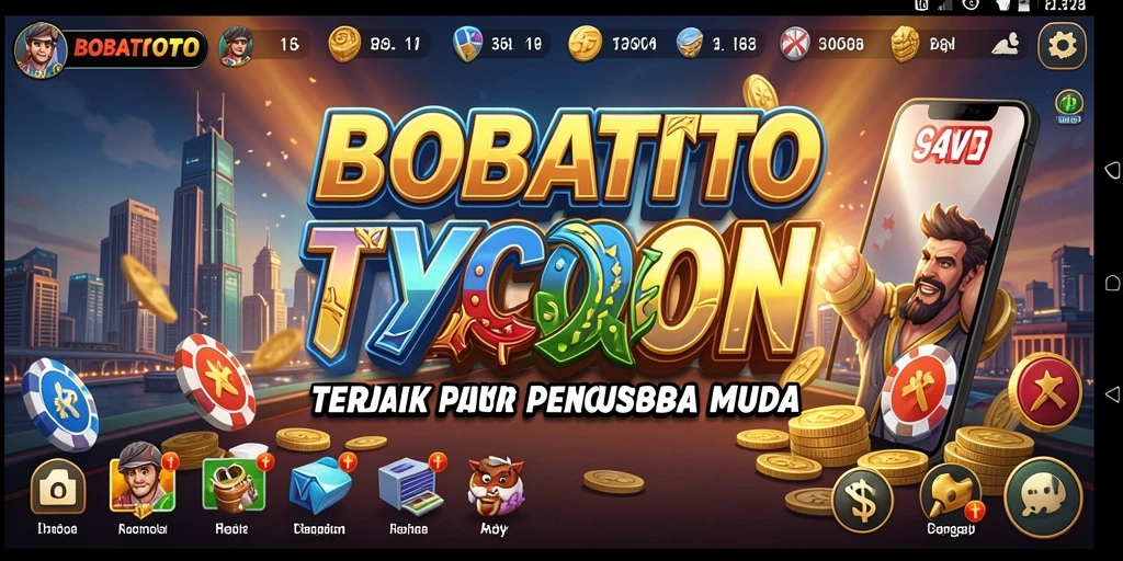 Screenshot gameplay Tycoon BOBATOTO menunjukkan aksi pengelolaan bisnis yang seru.