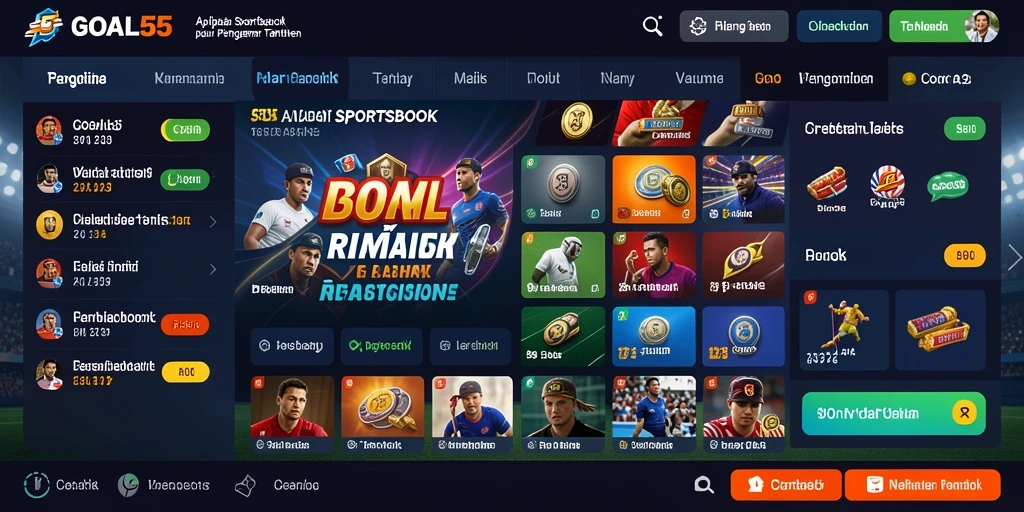 Screenshot utama GOAL55 menampilkan antarmuka taruhan olahraga yang menarik.