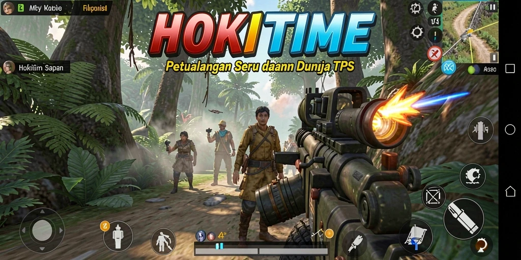 Tampilan gameplay seru di HOKITIME dengan aksi tembak-tembakan mendebarkan.