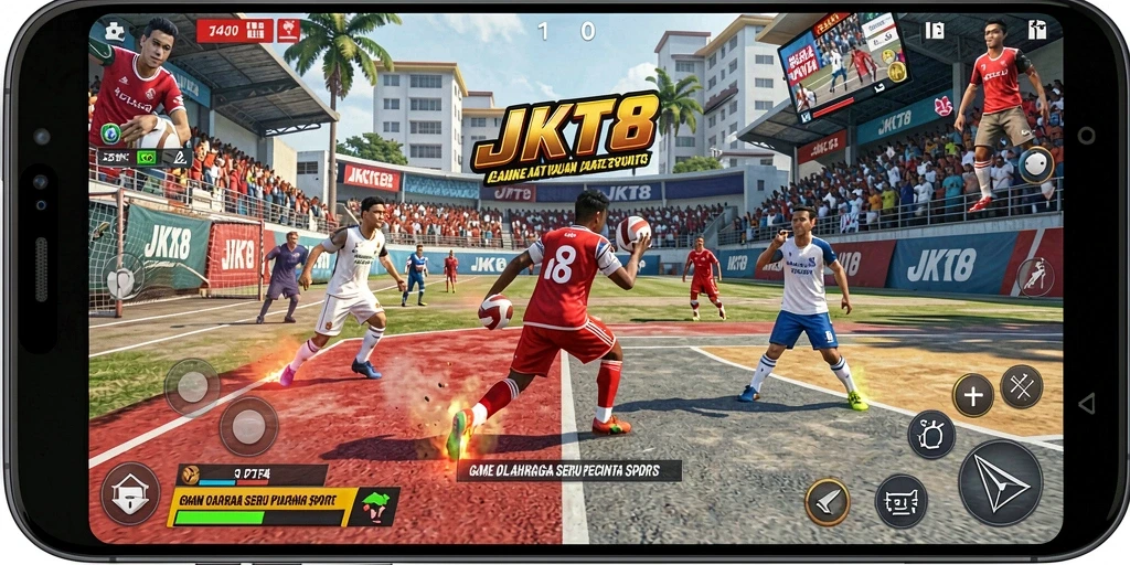 Gameplay JKT8 yang menegangkan dalam suasana olahraga.