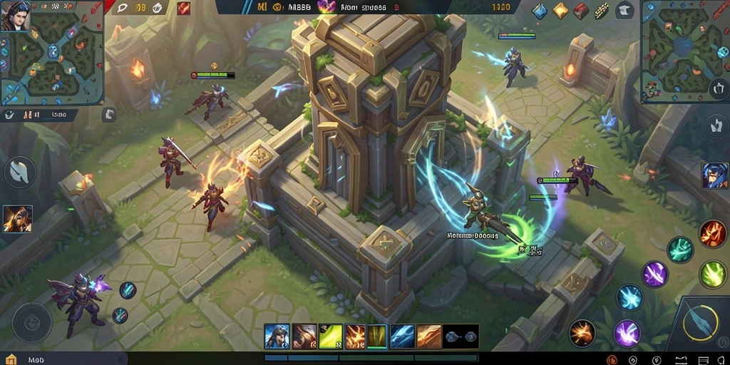 Tampilan gameplay MLBB8 yang mendebarkan dalam pertahanan menara.