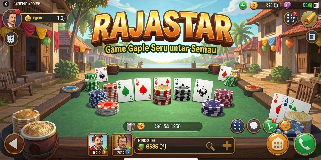 Screenshot gameplay RAJASTAR menunjukkan suasana seru permainan Gaple.