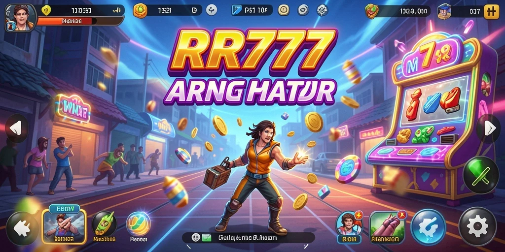 Screenshot utama gameplay RR777 menampilkan aksi seru dan tantangan Arcade.