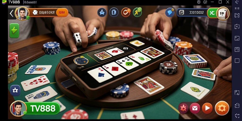 Screenshot gameplay TV888 menunjukkan suasana seru permainan Gaple.